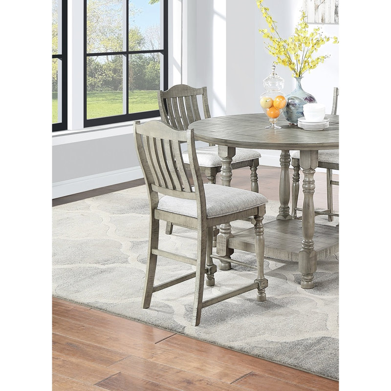 Chaises de salle à manger hautes de style classique grises avec coussins rembourrés, dossier à lattes ouvertes, 2 chaises à coussins, 2 pièces