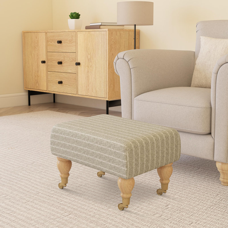 Autryville Wood Caster Leg - Pinstripe Wool, Natural, Linen Beige