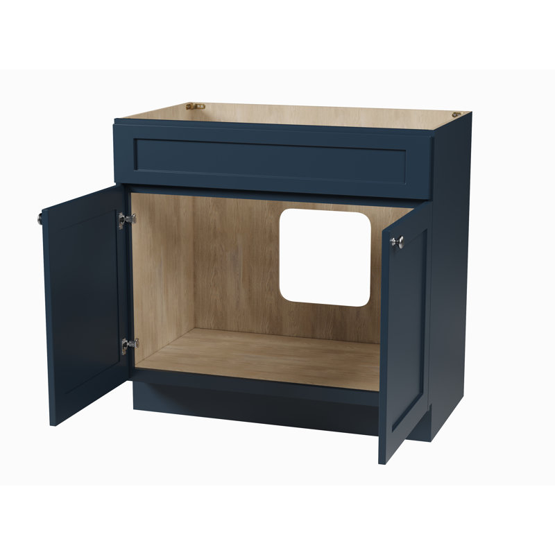 Base de meuble-lavabo en bois massif 36 po Disar, Bleu