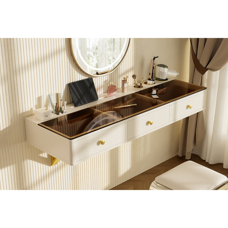 Tablette flottante 47 po avec tiroir, coiffeuse murale polyvalente, bureau, table flottante
