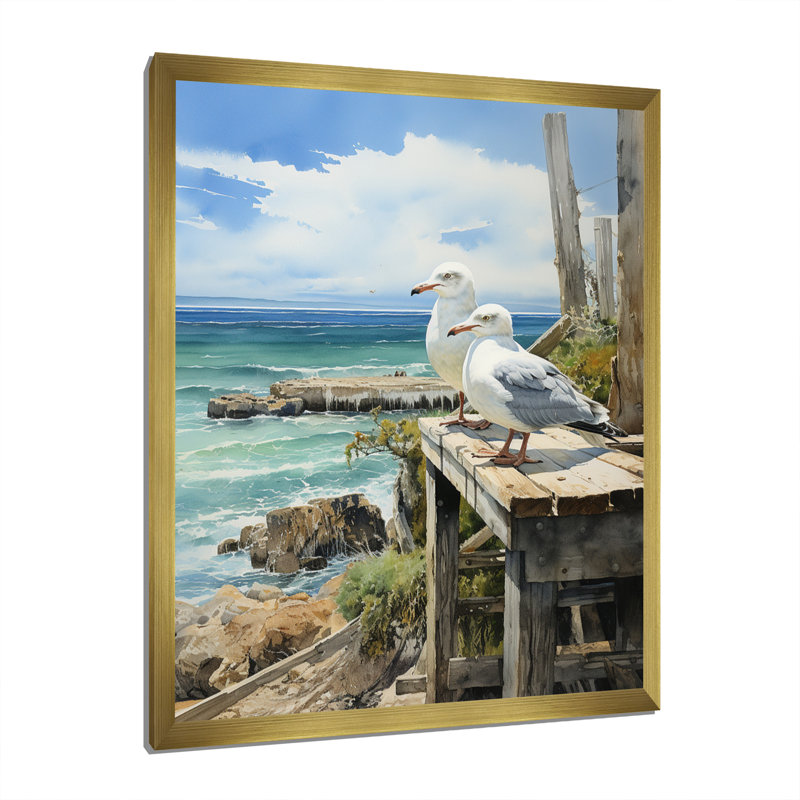Burneyville Seagulls In Repose At Beach II sur toile, H 32 po x l 16 po x P 1 po, Encadrement doré