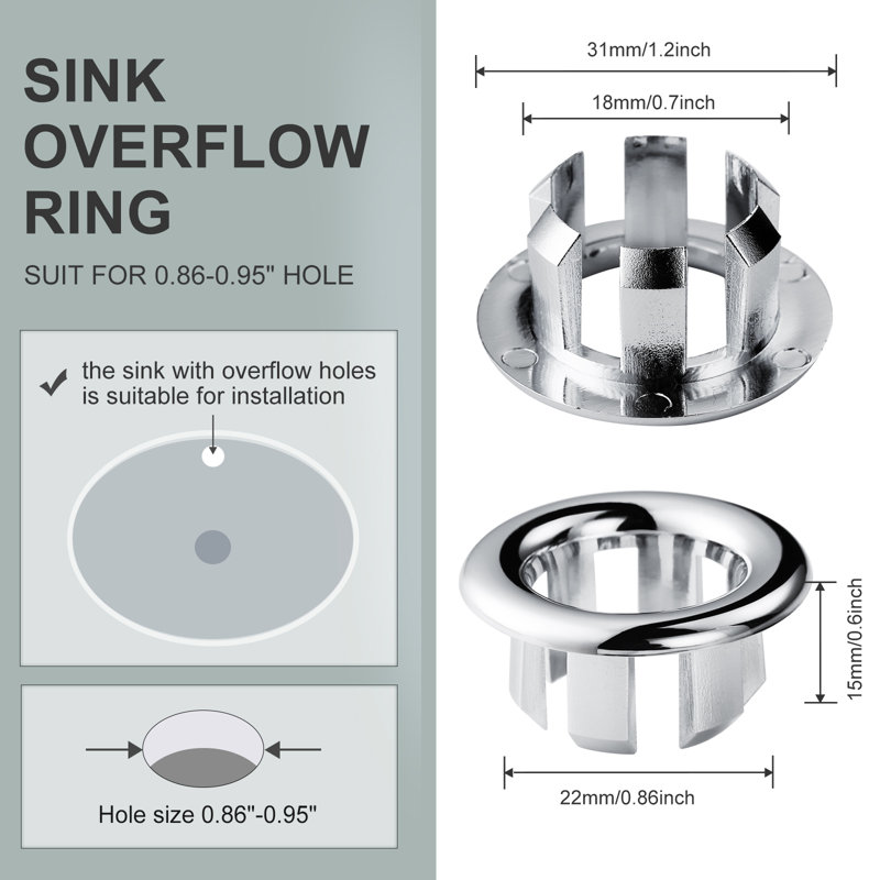 6Pcs Overflow Ring, Bathroom Sink Hole Trim Cover In Polished Chrome, Polished Chrome