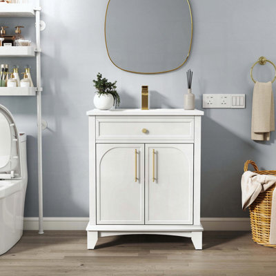 Meuble-lavabo moderne avec lavabo en céramique et tablettes réglables