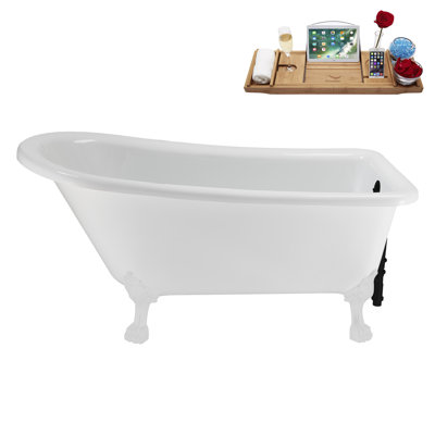 58" Streamlin Clawfoot Tub,Tray,Drain, Clawfeet