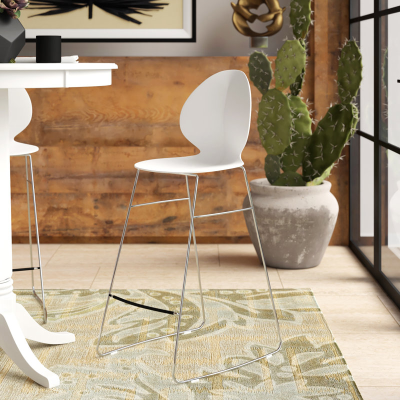 Basil Ergonomic Stool with Metal Base, Matte Optic White, Counter Stool (26.25" Seat Height)