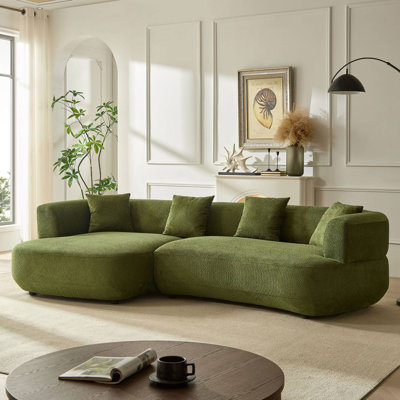 110.63" Upholstered L-Shaped Curved Sectional With 4 Free Pillows