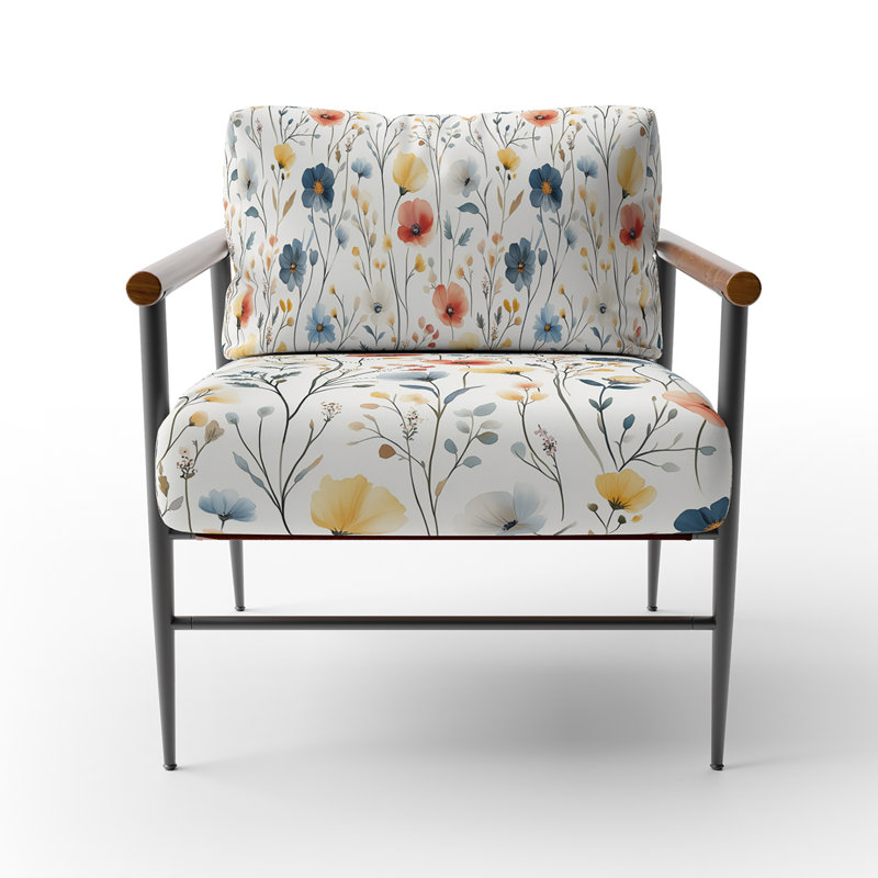 Chaise rembourrée Floral - Chaise Boho, Bras ronds bruns