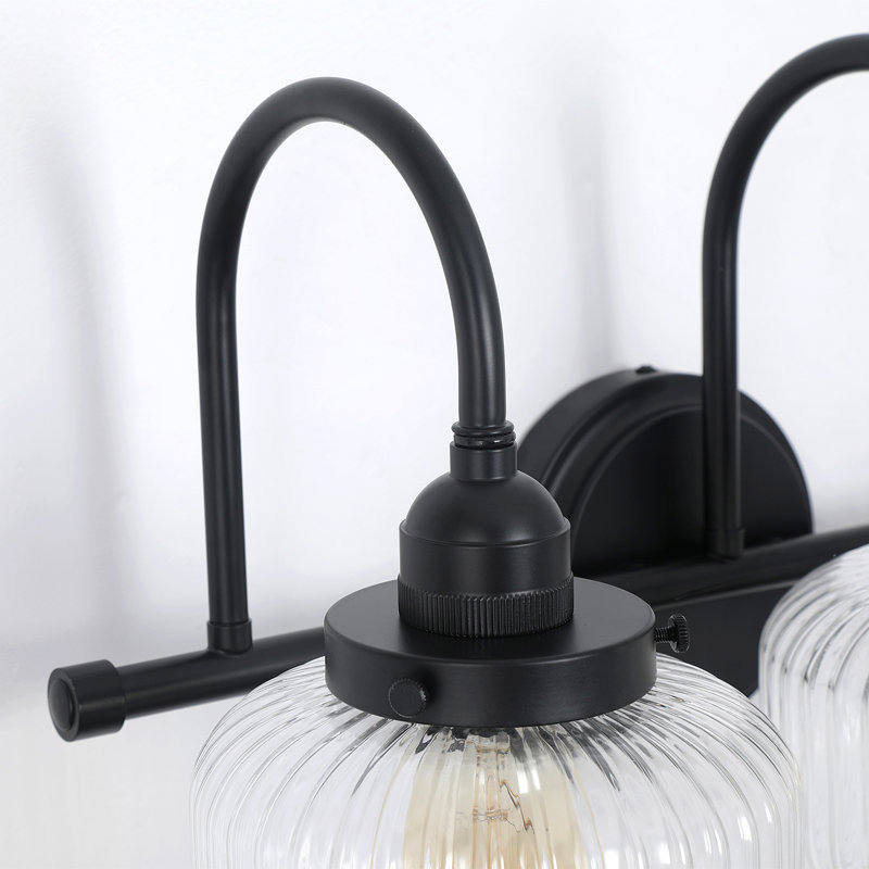 3-Light Vanity Light Spherical Glass Bathroom Wall Sconces, Matte Black
