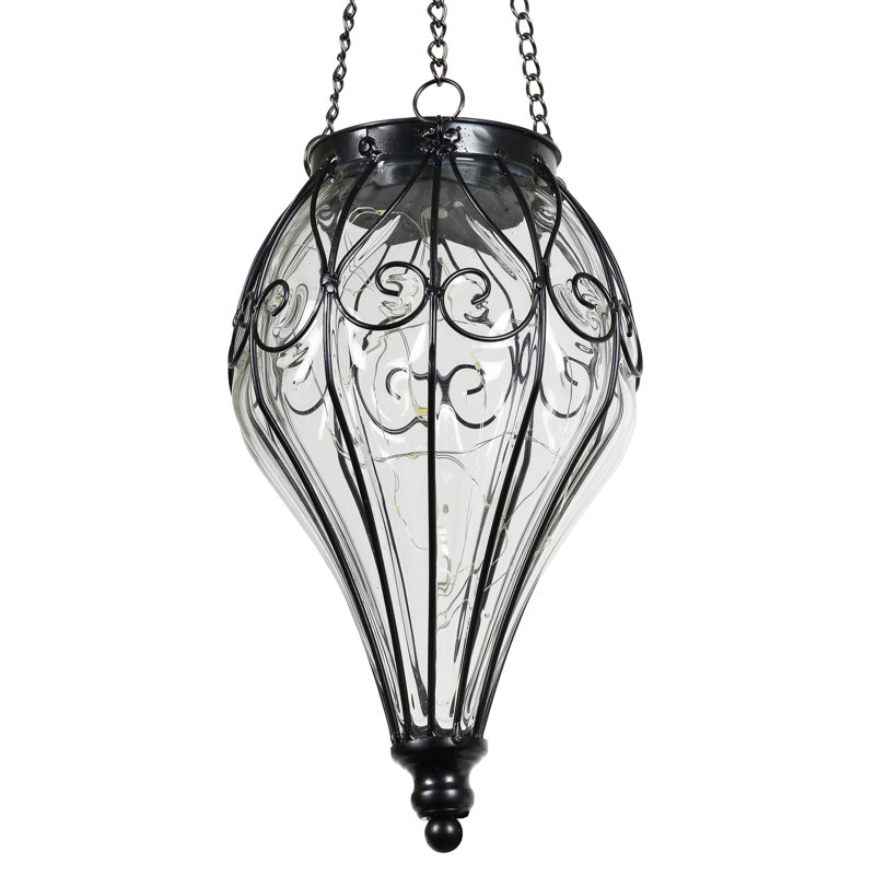 Elegant Clear Glass Solar Hanging Lantern with LED Lights
