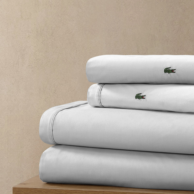 Lacoste Cotton Percale Sheet Set, Crisp Feel & Breathable Bedding, Deep Pocket Fitted Sheet, Micro Chip, Full, Micro Chip