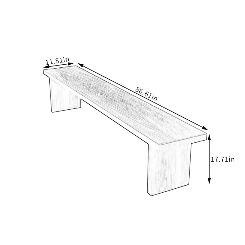 Banc en bois massif Kaile, H 17,71 po x l 86,61 po x P 11,81 po