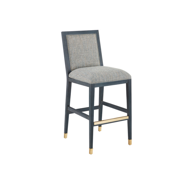 Santos Bar Stool, Barrett Dusk, Gray/Vintage Navy/Satin Brass, Bar Stool (30" Seat Height)