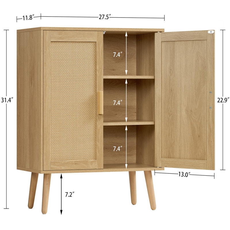 Storage Cabinet with Adjustable Shelf, Rattan Cabinet with 2 Doors