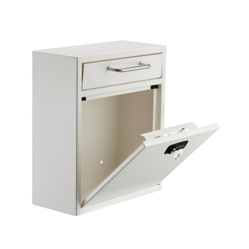 White Wall-Mount Steel Mailbox with Key and Combination Lock