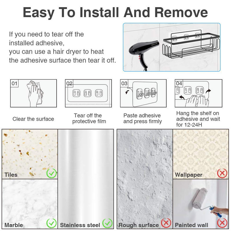 Tello Adhesive Stainless Steel Shower Shelf