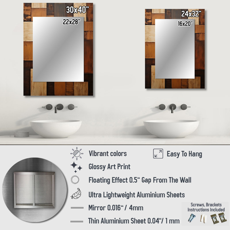 Bronze brillant Symetry I - miroir de formes abstraites, miroir mural brun unique, impression d'art en métal, 32 po x 24 po