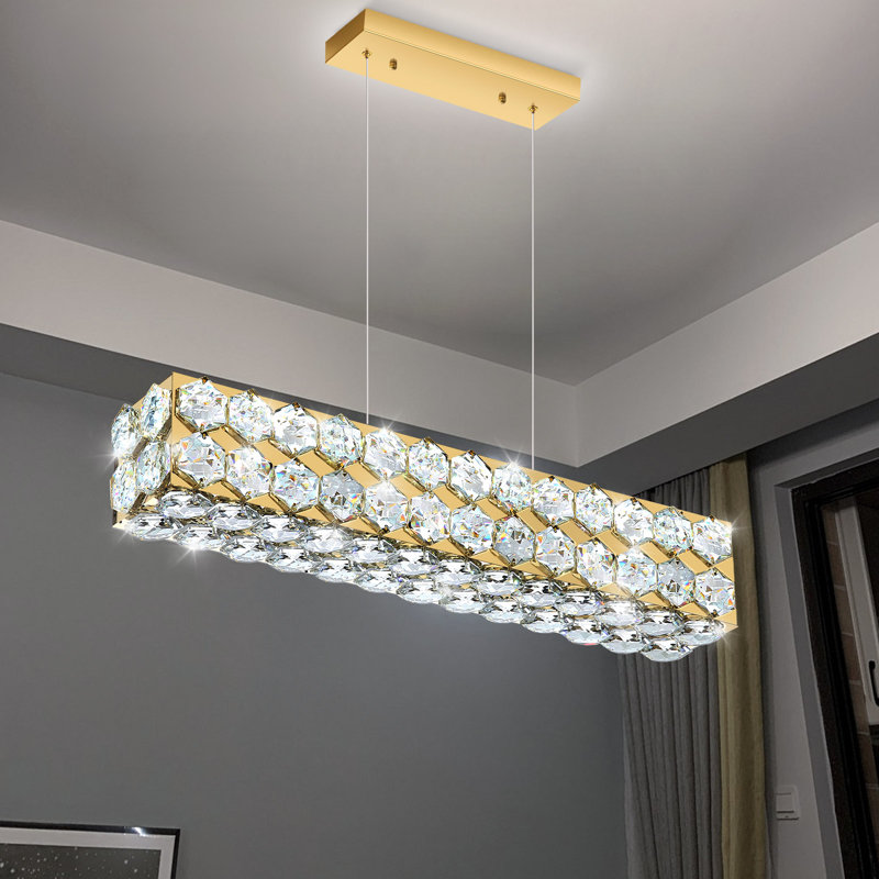 Lustre moderne en cristal 24 po avec télécommande or, Gold