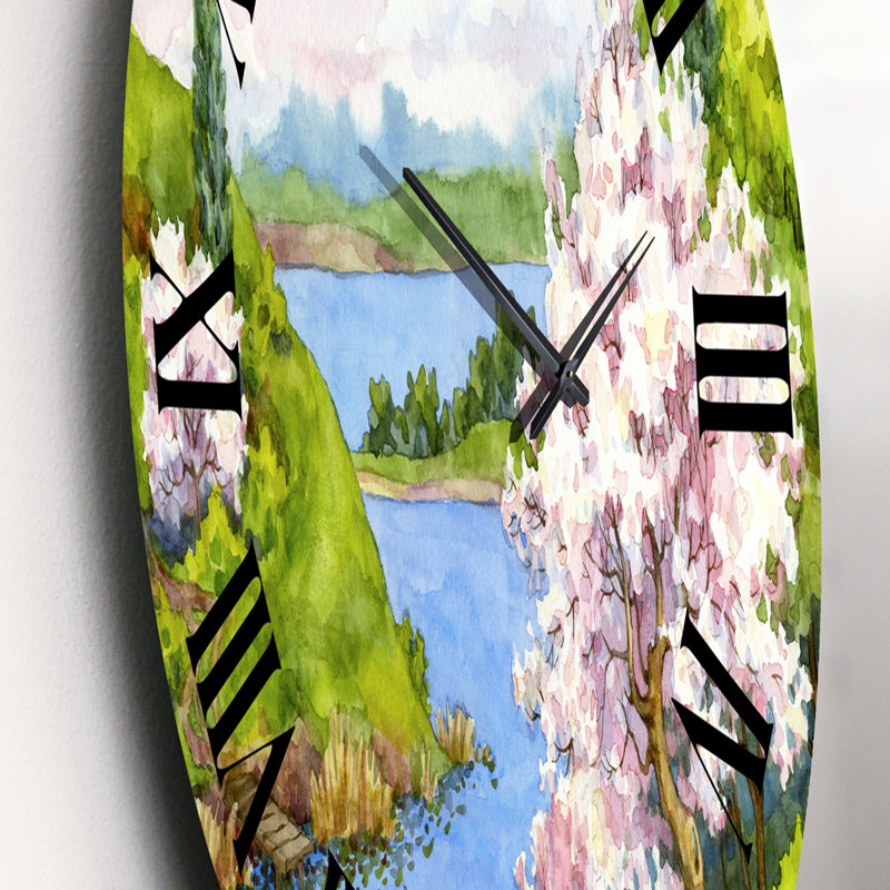 Paysage de printemps sous un ciel bleu vif - Horloge murale traditionnelle, Petit