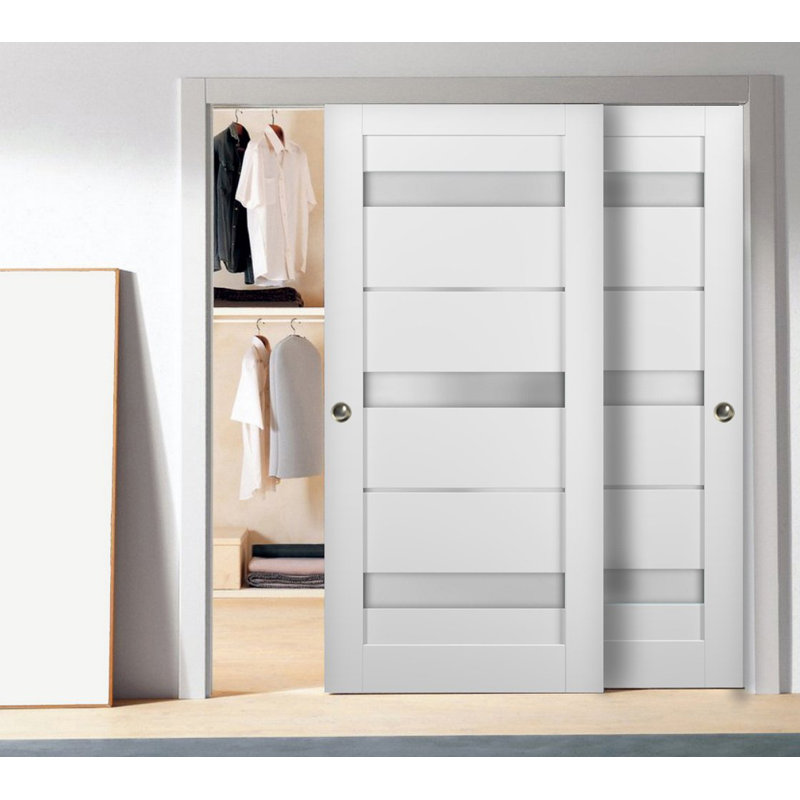 Quadro 48" x 80" White MDF Bypass Closet Doors with Frosted Glass
