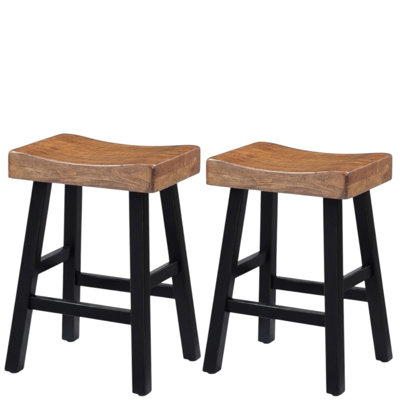 Biasca 24 In. H Oak And Black Backless Wood Bar Stool With Wood Seat Set Of 2