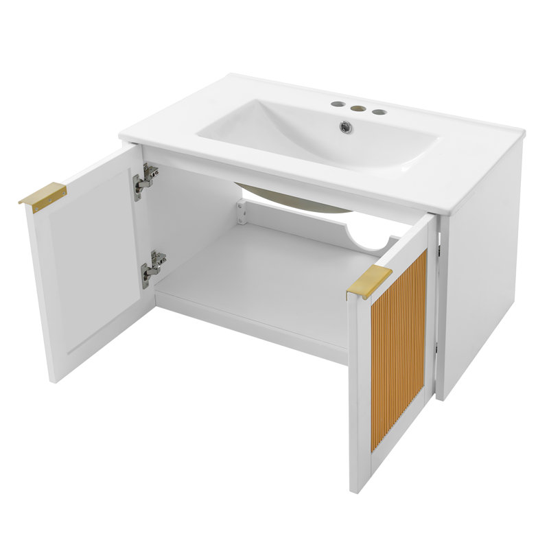 Meuble-lavabo de salle de bain autoportant de 30 po avec lavabo et armoire en bois massif entièrement assemblé