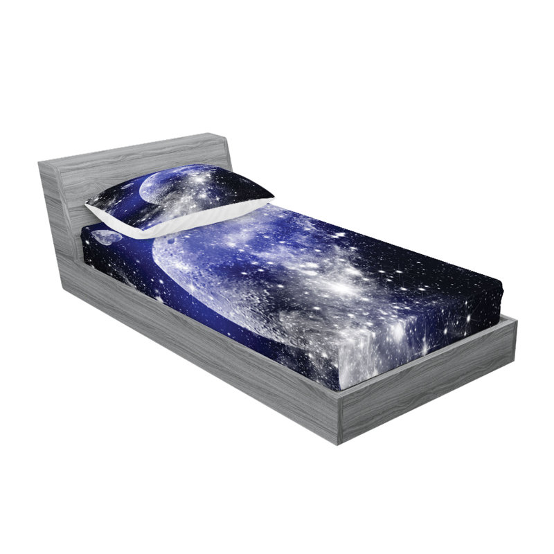 Ensemble de draps et taies décoratives Ambesonne Galaxy, bleu marine, blanc