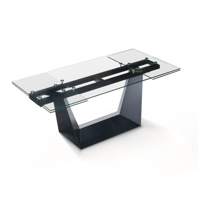 Aubrey Modern Extendable Glass Top Dining Table With Black Geometric Base