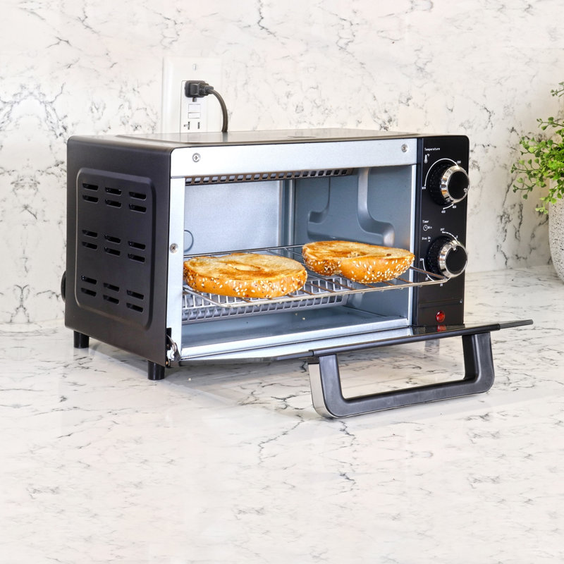 Compact Black Stainless Steel 4-Slice Convection Toaster Oven