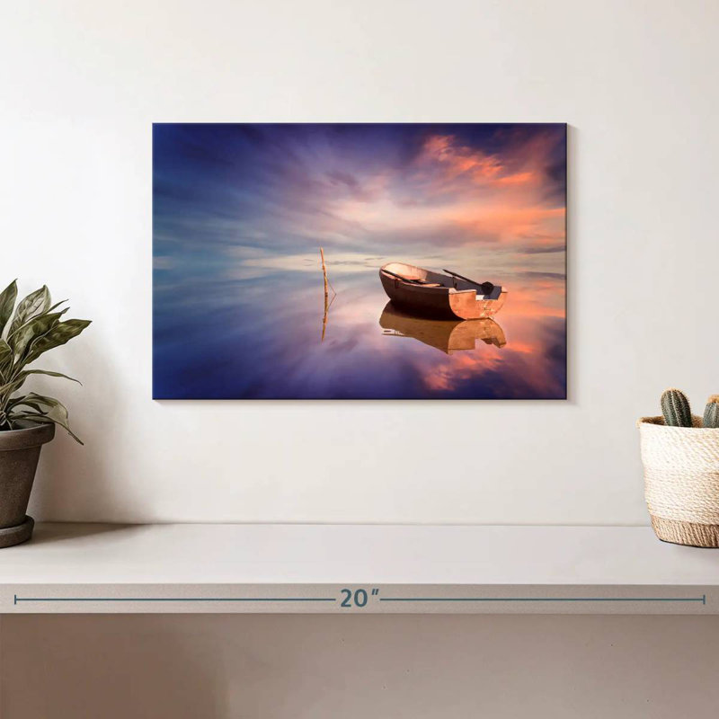 Bateau Mehar, reflet du coucher du soleil, H 8 po x l 12 po