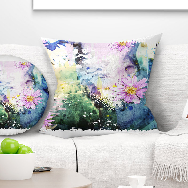 Coussin abstrait d’art floral, 18 po x 18 po, Coussin décoratif