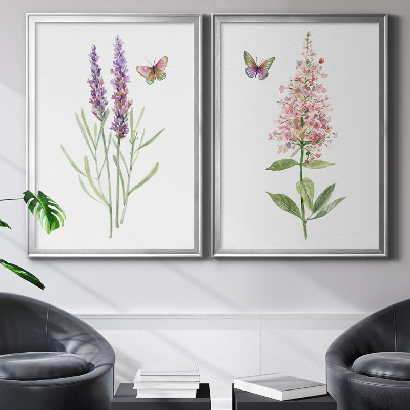 «Wildflower Botanical I», ensemble de 2 reproductions d'art, H 26,5 po x l 73 po x P 3 po, Toile encadrée argentée