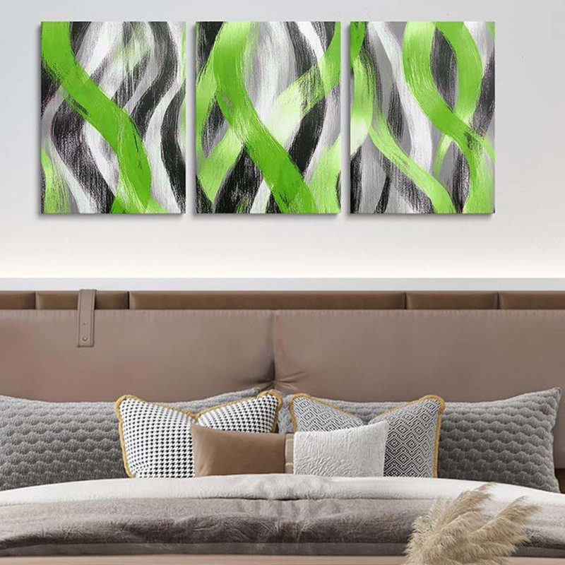3 Piece Wrapped Canvas Print, Green