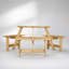Table de pique-nique d'extérieur ronde avec bancs intégrés et trou pour parasol, idéale pour les repas sur la terrasse du jardin.