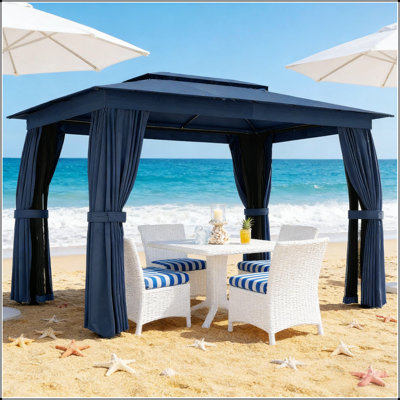 Double-roof Design Canopy Shelter, Outdoor Gazebo for Patio with UPF30+ Protection and Built-in Netting