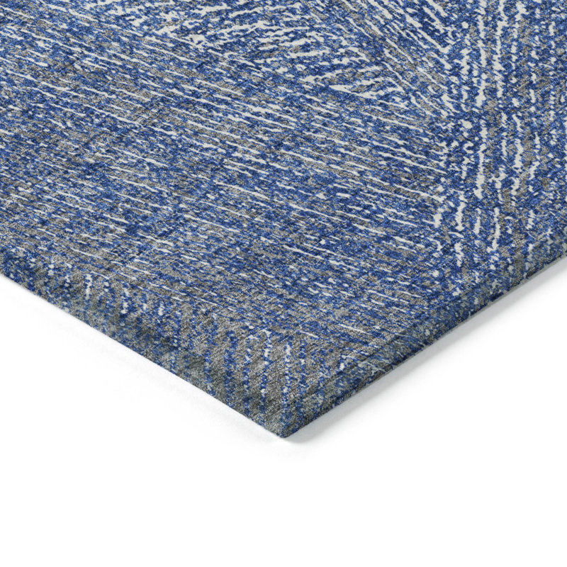 Navy Rectangular Flat Woven Synthetic Rug, 20x30 inches