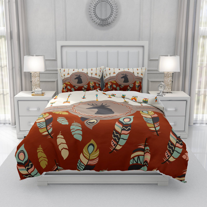  Ensemble de housse de couette Tribal Woodland, Housse de couette simple et 2 taies décoratives