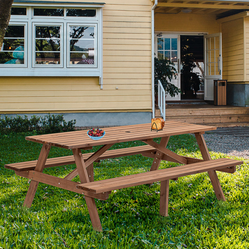 Table de pique-nique en bois pour 8 personnes, Naturel