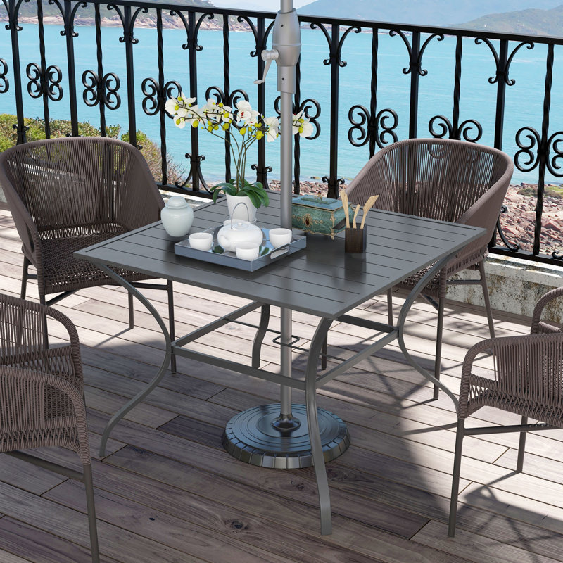 Grantsburg Square Outdoor Dining Table With Umbrella Hole , 94cm cm W 94cm cm D, Dark Grey