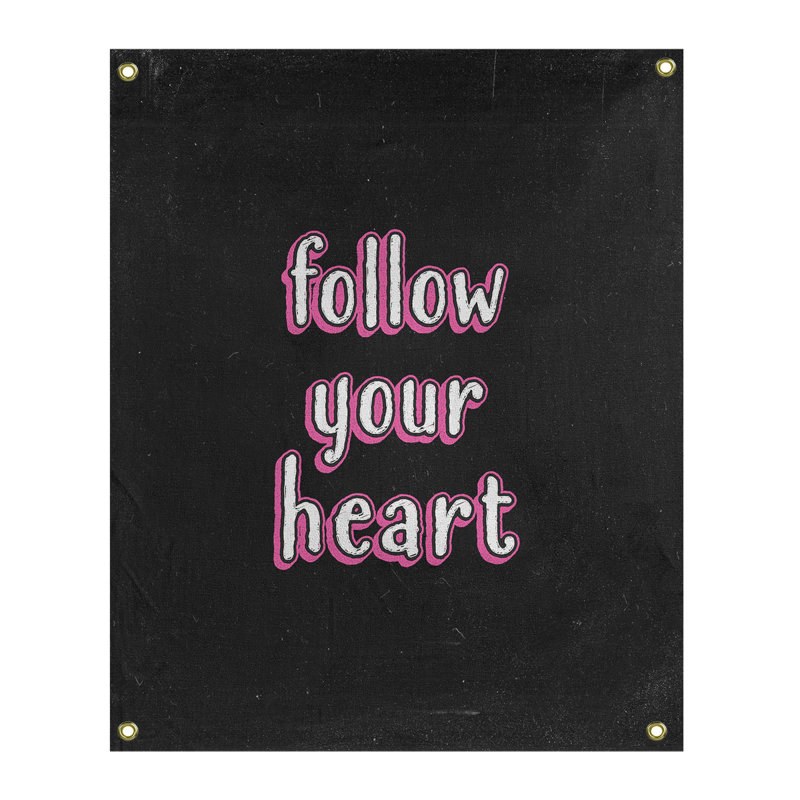 Tapisserie tableau noir en polyester suivre votre citation cardiaque, H 36 po x l 26 po, Rose