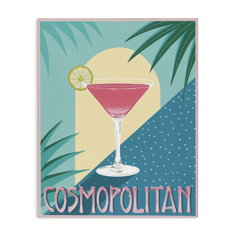 «Cosmopolitan & Palm Leaves», art mural sur toile par Jo Reid, H 30 po x l 24 po