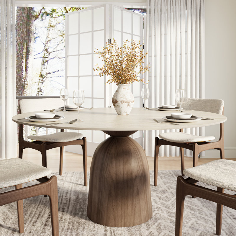 Table de salle à manger Amberly, H 29,52 po x L 53,15 po x l 53,15 po, Natural Travertine