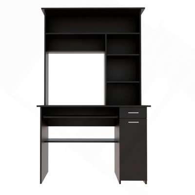 Bureau d'ordinateur noir à 7 tiroirs à 2 tiroirs avec huche