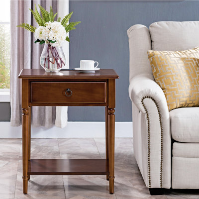 Coastal Solid Manufactured Wood Side Table with AC/USB and USB-C Port