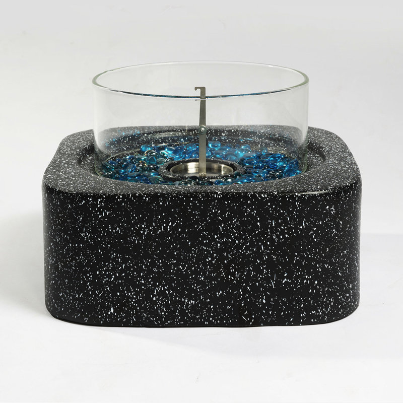Tabletop Fire Pit with Glass Wind Guard, 11" H x 16.3" W x 16.3" D