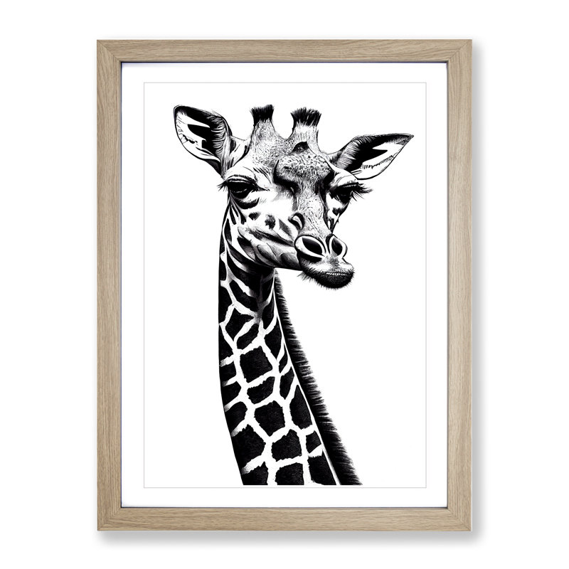 Monochrome Giraffe No.2 - Framed Print, 64cm H x 46cm W x 2cm D, Oak