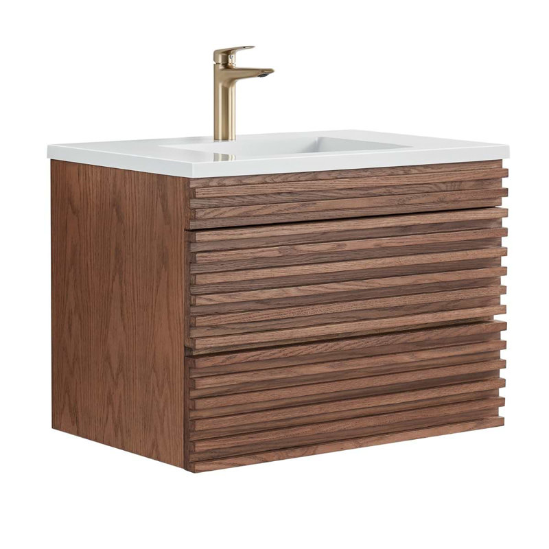 Gibson 48" Wall Mounted Single Bathroom Vanity with Top, Dark Wood, 30"