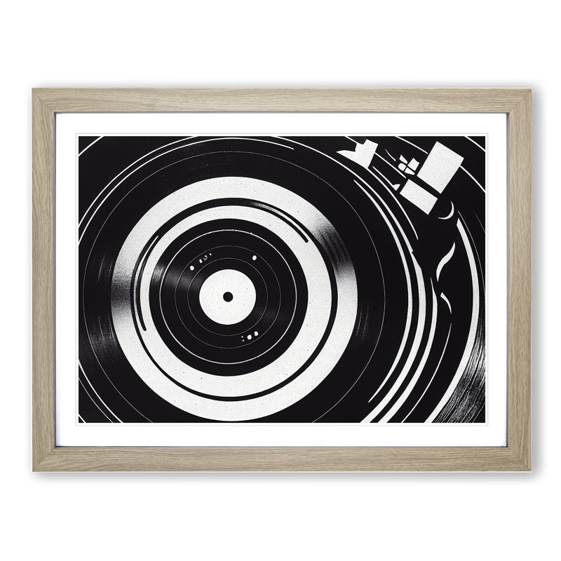 Masterful Vinyl Record Abstract - Single Picture Frame Print, 46cm H x 64cm W x 2cm D, Oak