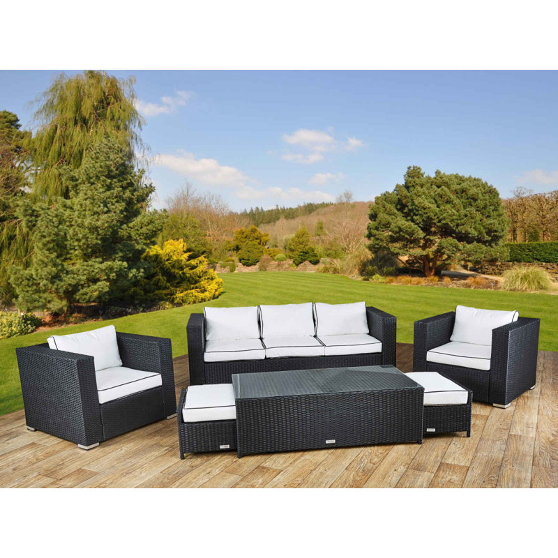 Savannah 7 Seater Rattan Sofa Set with Cushion, Black/Vanilla