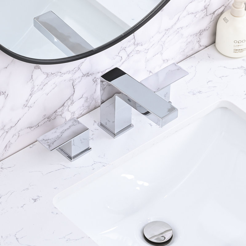 2 Handles 3 Holes Bathroom Sink Faucet With Pop Up Drain, Chrome