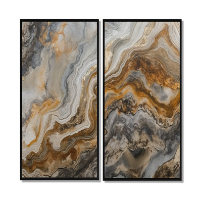 Gold And Grey A Marble Effect II - Modern Wall Art 2 Pieces